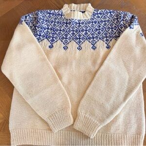 Cream and Blue Patterned Sweater